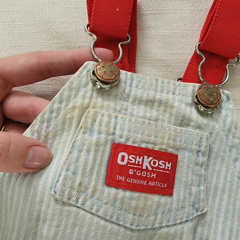 Vintage Oshkosh Light Wash Striped Shortalls 24 months - Picture 3 of 10